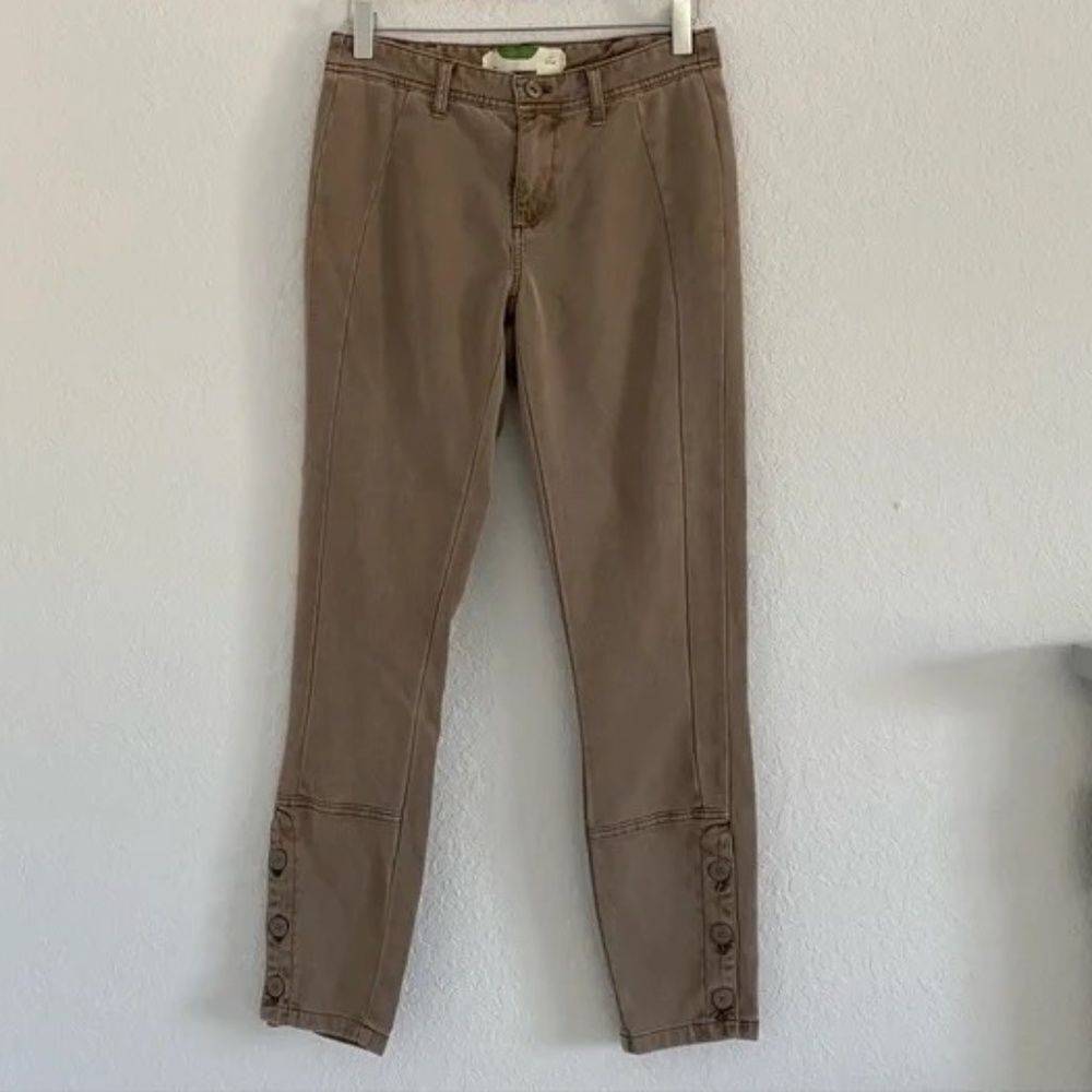 Anthropologie Light Brown Distressed Button Trim Pants Sz 28